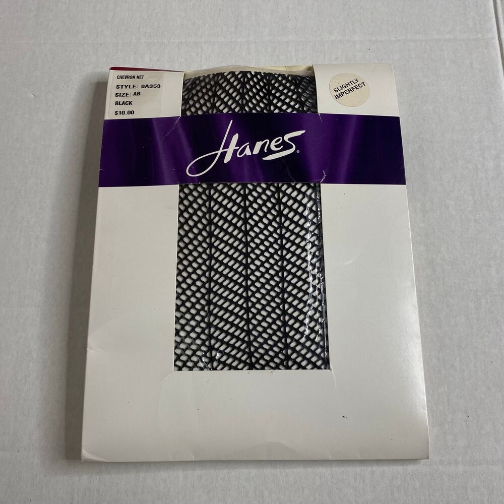 Hanes Fishnet Chevron Net Vintage Tights Black  Imperfect Size AB Grunge Goth